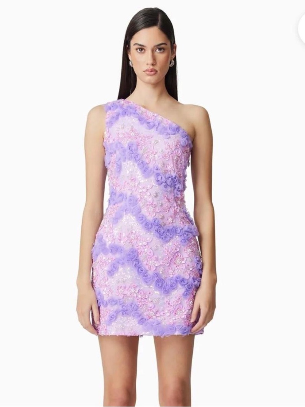 NWT Elliatt Vonni One Shoulder
Purple and Pink Mini Dress